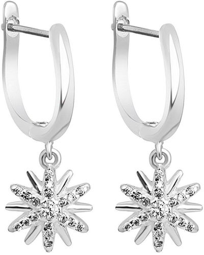 Simply Silver Sterling Silver 925 Cubic Zirconia Starburst Charm Hoop Earrings - White