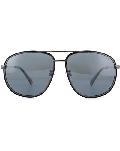 Polaroid Aviator Dark Ruthenium Grey Silver Mirror Polarized Sunglasses