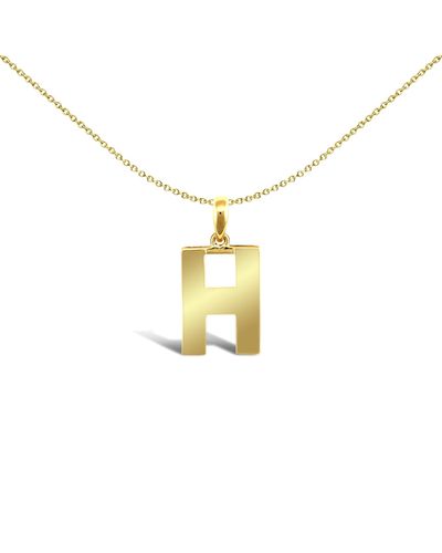 Jewelco London 9ct Gold Polished Block Identity Initial Charm Pendant Letter H - Jin018-h - Metallic