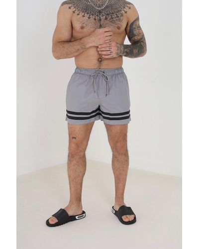 Brave Soul 'rios' Contrast Stripe Swim Shorts - Grey