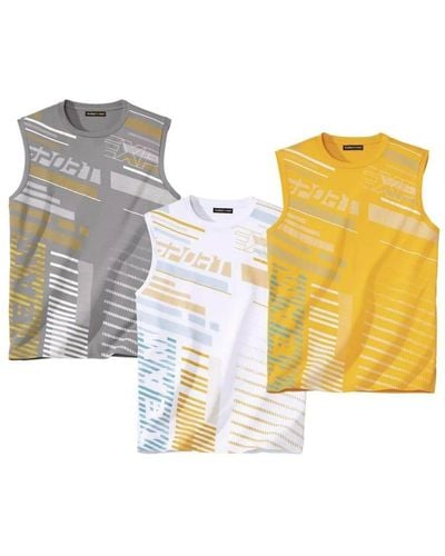 Atlas For Men Graphic Print Sporty Vest Top (pack Of 3) - Yellow