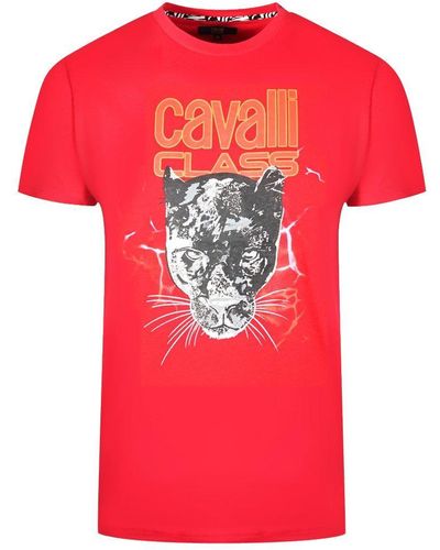 Class Roberto Cavalli Lightning Panther Design Red T-shirt