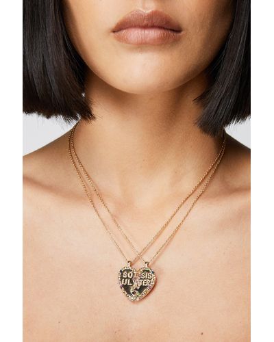 Nasty Gal Embellished Heart Friendship Charm Necklace - Natural