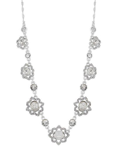Mood Silver Crystal Flower Short Necklace - White