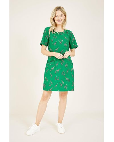 Yumi' Giraffe Print 'kate' Tunic Dress - Green