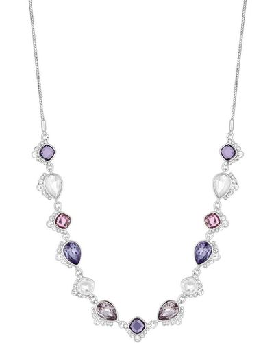 Mood Silver Lavender And Crystal Stone Set Toggle Necklace - Metallic