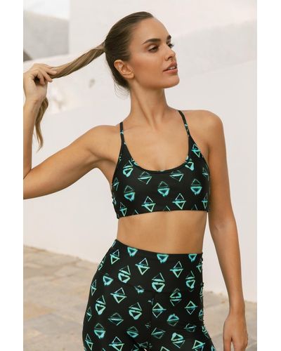 Dancing Leopard Tai Triangle Print Stretchy Yoga Crop Top Lightweight Gym Active Top - Green