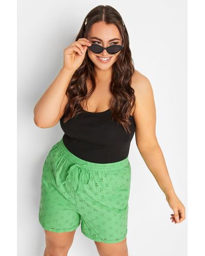 Yours Broderie Anglaise Shorts - Green