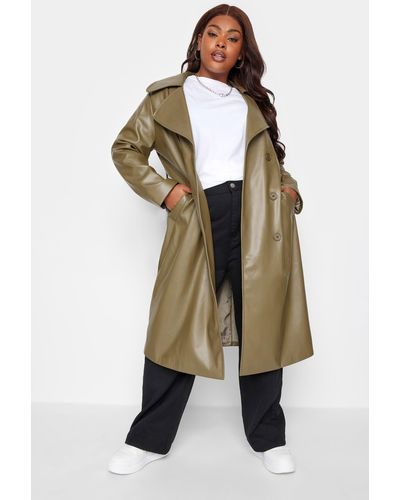 Yours Faux Leather Trench Coat - Green