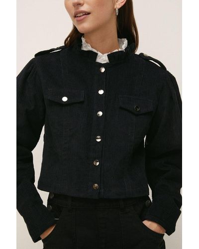 Oasis Cord Puff Sleeve Crop Jacket - Black
