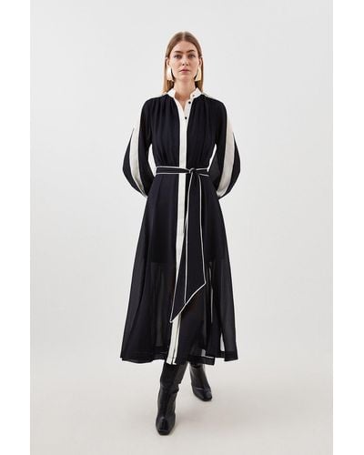 Karen Millen Military Mono Belted Woven Midi Dress - Black