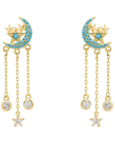LÁTELITA London Lunar Moon Chain Drop Earrings Gold Turquoise - White