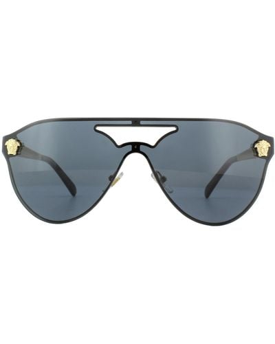 Versace Shield Gold Black Grey Sunglasses