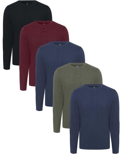 Threadbare 5 Pack Cotton 'grandad' Long Sleeve T Shirts - Blue