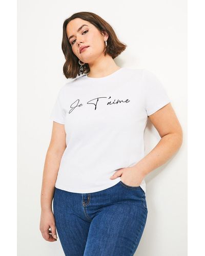 Karen Millen Curve Je'taime Slogan Jersey T-shirt - White