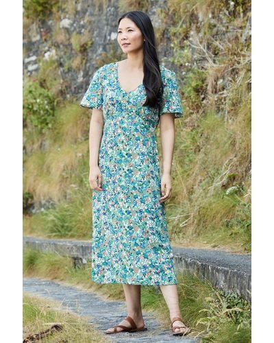 LILY & ME Cap Sleeves Magnolia Dress Wildflower Soft V-neck - Green