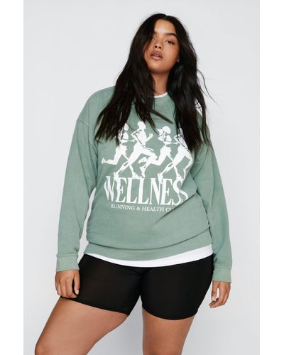 Nasty Gal Plus Size Wellness Overdye Graphic Sweatshirt - Green