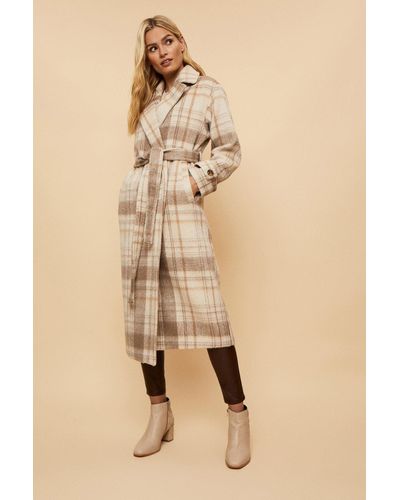 Wallis Tall Beige Check Longline Belted Coat - Natural