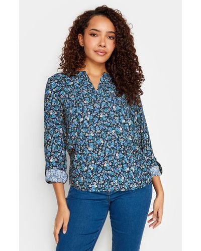 M&CO. Ditsy Floral Print V-neck Shirt - Blue