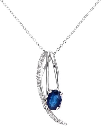 Jewelco London 9ct White Gold Diamond Oval Sapphire Angel Wing Necklace 16" - Dp1axl109wsa - Blue