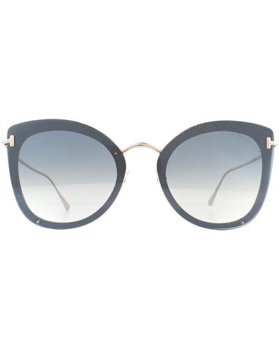 Tom Ford Cat Eye Grey Gold Blue Gradient With Silver Mirror Sunglasses - Brown