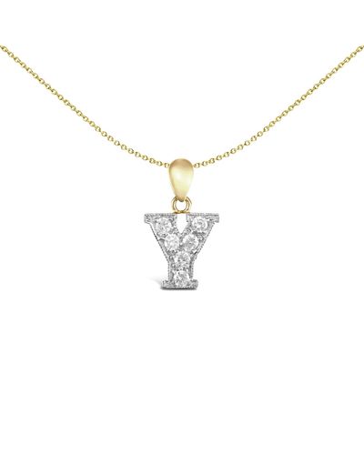 Jewelco London 9ct 2-colour Gold Cz Pave Identity Initial Charm Pendant Letter Y - Jin012-y - Metallic