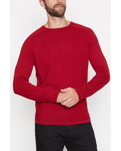 Red Herring Wine Ribbed Front Cotton Jumper - Red