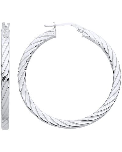 Jewelco London Silver Square Tube Twisted Hoop Earrings - Er121 - Metallic