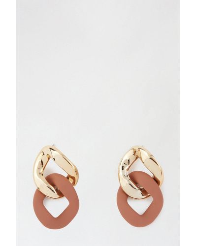 Dorothy Perkins Gold And Brown Oversized Chain Link Earrings - Metallic