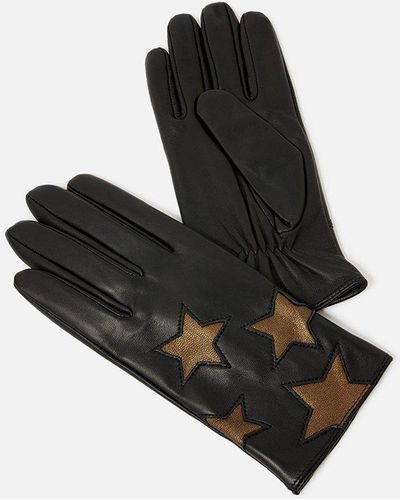 Accessorize Star Leather Gloves - Black