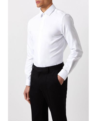 Burton White Slim Fit Concealed Placket Dress Shirt