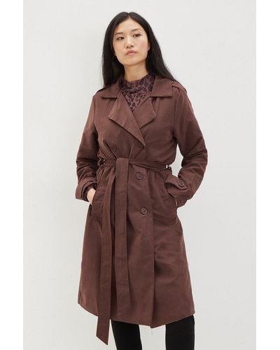 Dorothy Perkins Chocolate Double Breasted Belted Coat - Brown