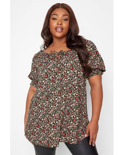 Yours Printed Gypsy Top - Brown