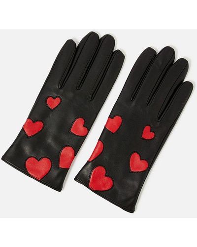 Accessorize Love Heart Leather Gloves - Black