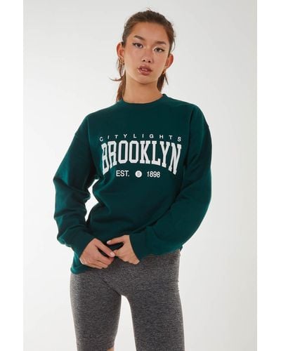 Pink Vanilla Brooklyn Slogan Sweatshirt - Green