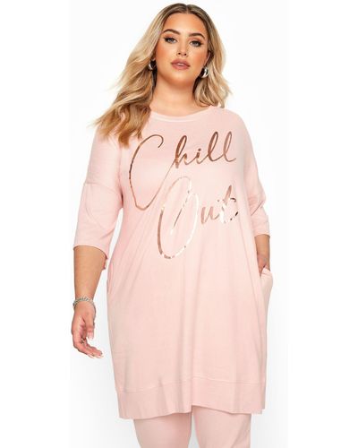 Yours Slogan Longline Lounge Top - Pink