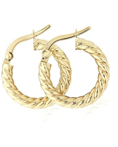 Jewelco London 9ct Gold Rope Twisted Round Hoop Earrings - 10mm - Ernr02844 - Metallic