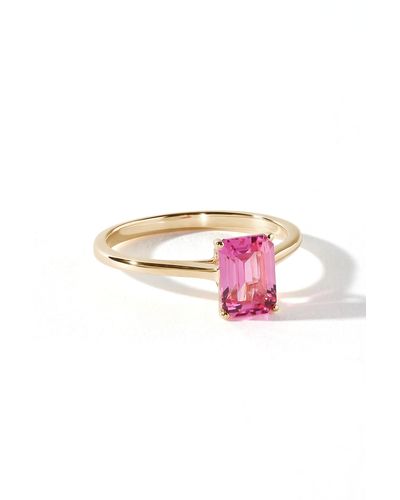 The Fine Collective Yellow Gold Octagon Created Pink Sapphire Ring