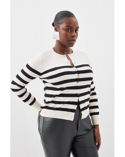 Karen Millen Plus Size Viscose Blend Striped Knit Cardigan - Multicolour