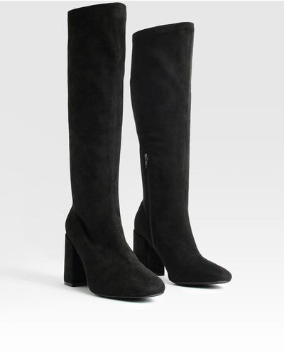 Boohoo Wide Fit Stretch Knee High Boots - Black