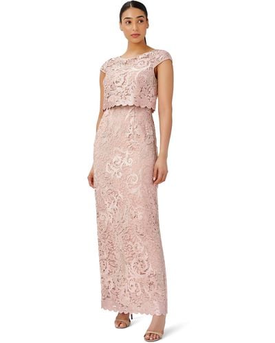Adrianna Papell Embroidered Lace Gown - Pink