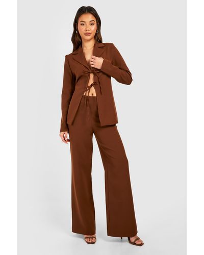 Boohoo Wide Leg Tailored Trousers - Brown