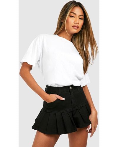 Boohoo Pleated Micro Mini Denim Tennis Skirt - White