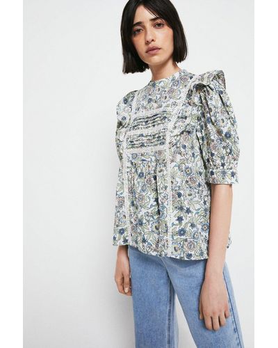 Warehouse Floral Top With Lace - Grey