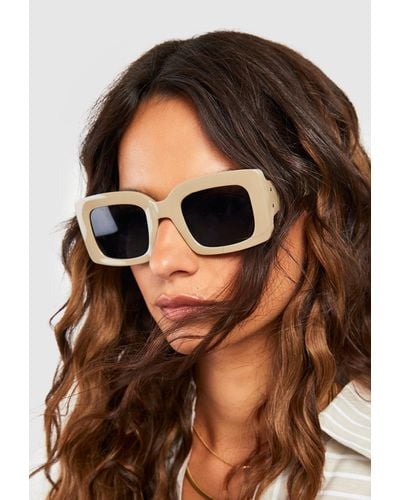 Boohoo Smoke Lense Rectangle Sunglasses - Brown