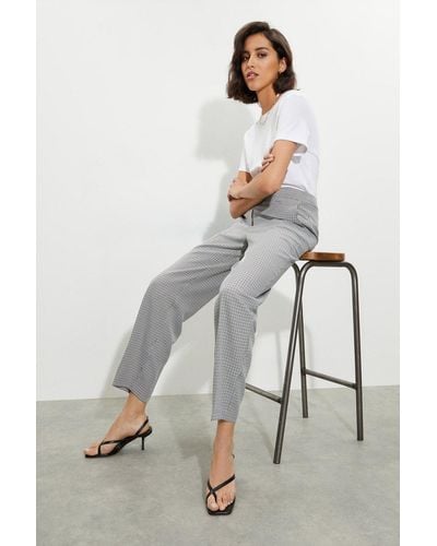 Dorothy Perkins Tall Dogtooth Check High Waisted Trousers - Grey