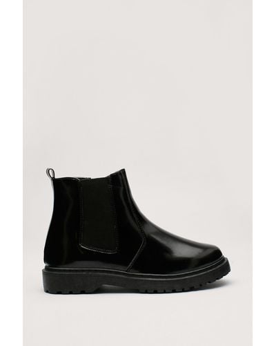 Nasty Gal Let's Kick It Faux Leather Chelsea Boots - Black