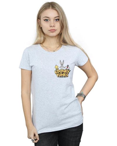 Looney Tunes Group Faux Pocket Cotton T-shirt - White
