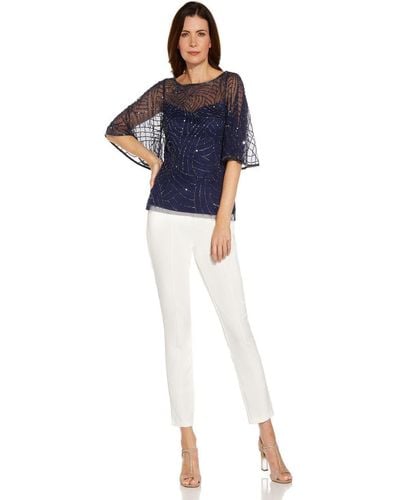 Adrianna Papell Bead Boat Neck Illusion Top - Blue