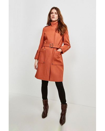 Karen Millen Italian Wool Blend Belted Cocoon Coat - Orange